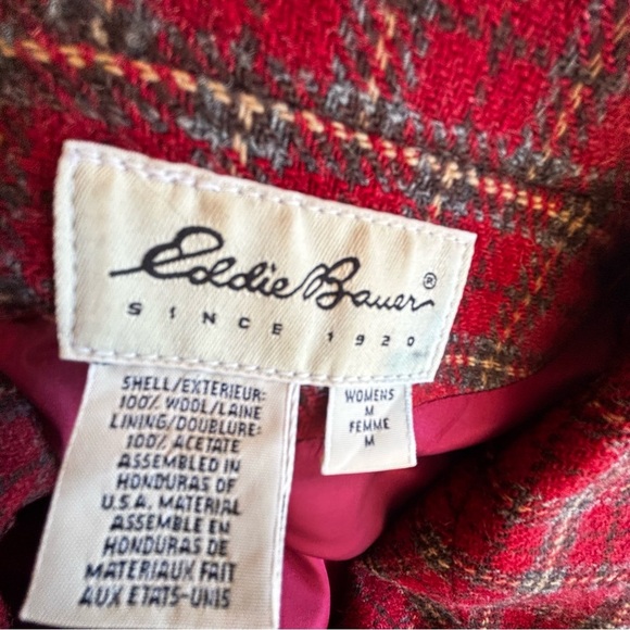 Vintage Eddie Bauer woman’s M red brick plaid formal tweed  blazer suit jacket - Picture 2 of 11